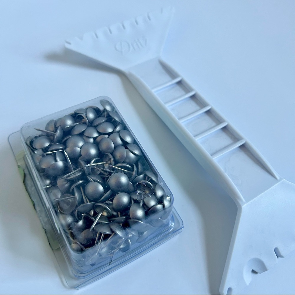 Upholstery Brushed Nickel Nails and Spacer Tool